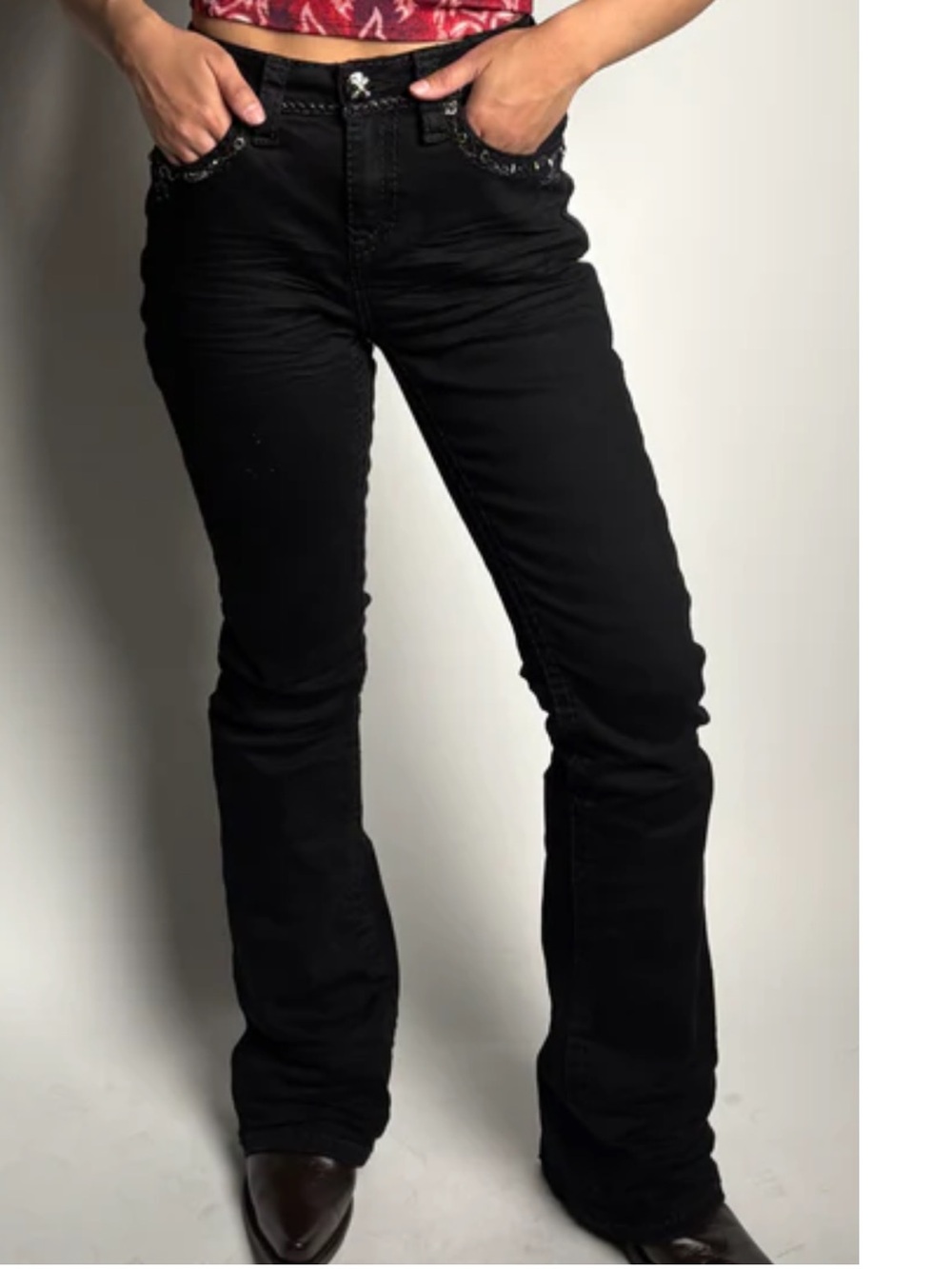 Lamasini Black Boot Cut Jeans Bling Embroidered Embellished Western Stretch Sz 3